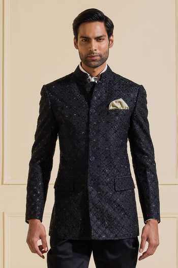 Raghavendra Rathore Jodhpur Designer Black Bandhgala Jacket 