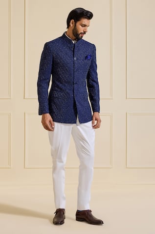 Raghavendra Rathore Jodhpur Luxe Royal Blue Bandhgala Jacket 