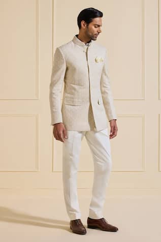 Raghavendra Rathore Jodhpur White Shimmered Bandhgala 