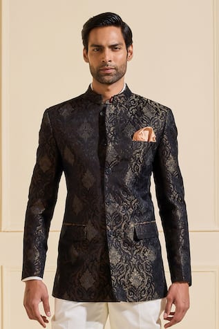 Raghavendra Rathore Jodhpur Ornate Golden Brocade Bandhgala Jacket 