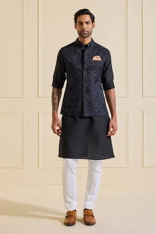 Raghavendra Rathore Jodhpur Nehru Jacket Set in Ebony Enchantment 