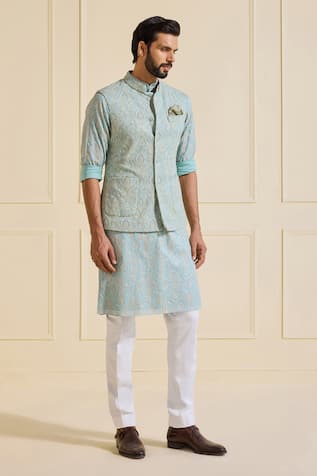 Raghavendra Rathore Jodhpur Embellished Charm Powder Blue Nehru Jacket 