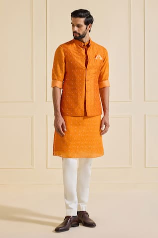 Raghavendra Rathore Jodhpur Exquisite Orange Bundi Set 