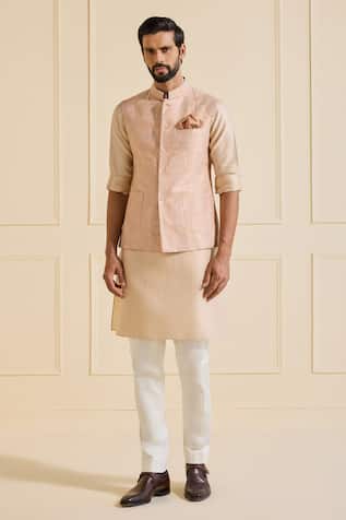 Raghavendra Rathore Jodhpur Textured Peach Nehru Jacket 