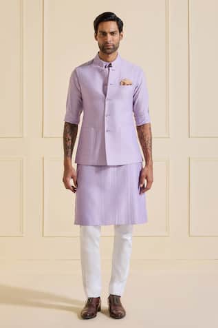 Raghavendra Rathore Jodhpur Bespoke Lavender Eclat Nehru Jacket Set 