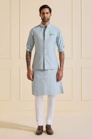 Raghavendra Rathore Jodhpur Classic Ice Blue Nehru Jacket Set 