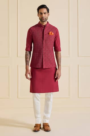 Raghavendra Rathore Jodhpur Maroon Aristocrat Nehru Jacket Set 