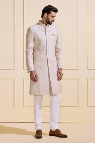 Raghavendra Rathore Jodhpur Light-Toned Embroidered Sherwani 