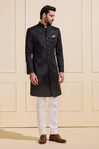 Raghavendra Rathore Jodhpur Black Silk Designer Sherwani 