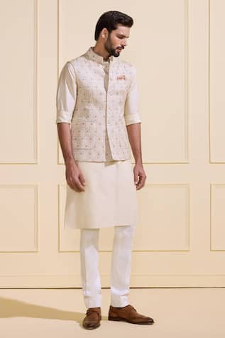 Raghavendra Rathore Jodhpur Floral Print Off White Nehru Jacket 