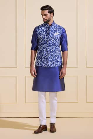 Raghavendra Rathore Jodhpur Azure Bloom Floral Nehru Jacket 
