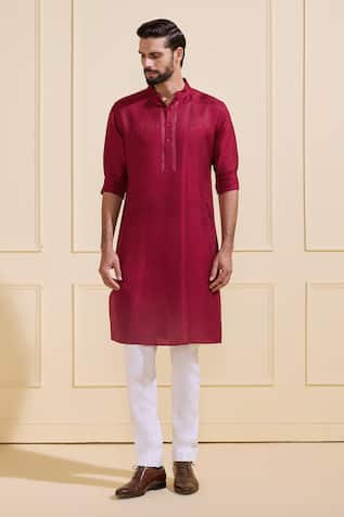 Raghavendra Rathore Jodhpur Bespoke Scarlet Silk Kurta 