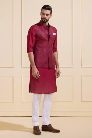 Maroon Silk Nehru Jacket 