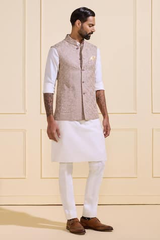 Raghavendra Rathore Jodhpur Beige Ornate Simplicity Nehru Jacket 