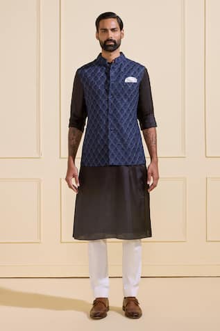 Raghavendra Rathore Jodhpur Diamond Nightfall Navy Blue Nehru Jacket 