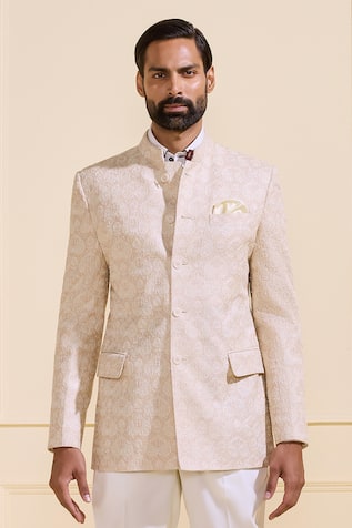 Raghavendra Rathore Jodhpur Ivory Shimmering Bandhgala 