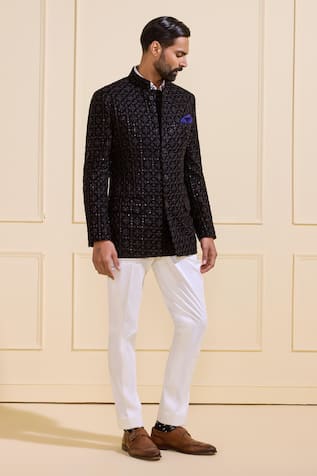 Designer Velvet Black Bandhgala 