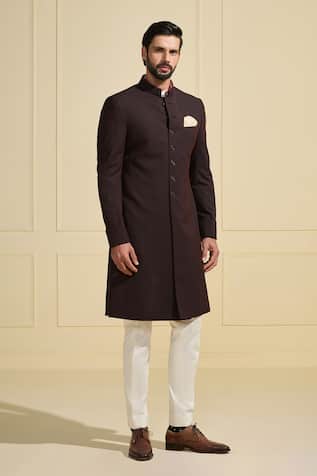 Raghavendra Rathore Jodhpur Deep Brown Classic Sherwani 