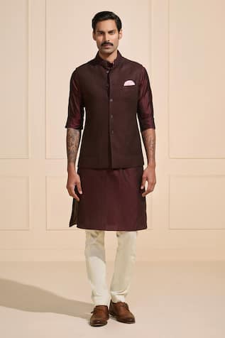 Raghavendra Rathore Jodhpur Textured Brown Nehru Jacket 