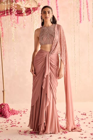 Seema Thukral Embellished Blouse & Pre-Draped Saree Set 