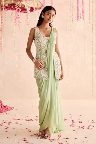 Seema Thukral Embellished Peplum & Draped Dhoti Saree 