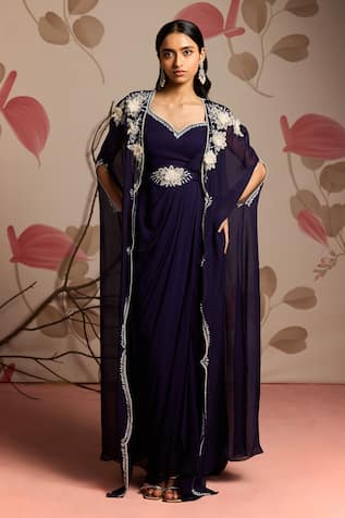 Seema Thukral Embellished Cape Jacket & Dhoti Style Saree Set 