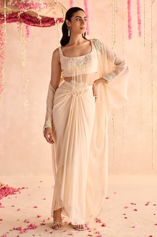 Seema Thukral Embellished Blouse & Draped Skirt Set 
