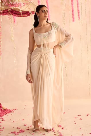 Seema Thukral Embellished Blouse & Draped Skirt Set 