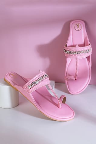 PREET KAUR Pink Embellished Kolhapuri Flats 
