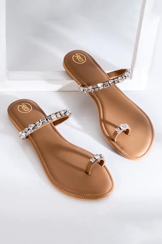 PREET KAUR Embellished Tan Thumb Flats 