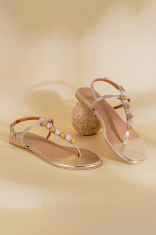 PREET KAUR Gold Burano T Strap Flats 