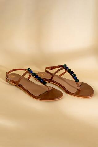 PREET KAUR T Strap Flats with Cutdana Embellishments 