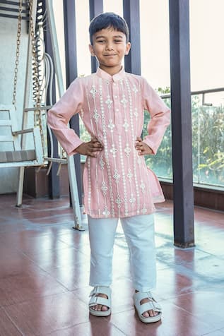 Taber Tikri Designer Pink Chanderi Kurta Set 