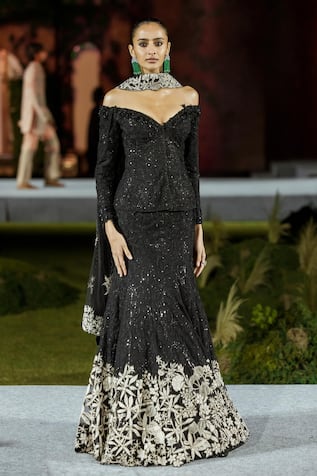 Mishru Black Tulle Irina Lehenga Set 