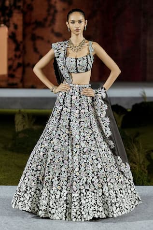 Mishru Vivien Black Floral Organza Lehenga Set 