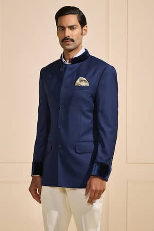 Raghavendra Rathore Jodhpur Navy Luxe Elite Bandhgala With Contrast Details 