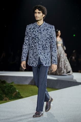 Mishru Floral Print Bandhgala Jacket Set 