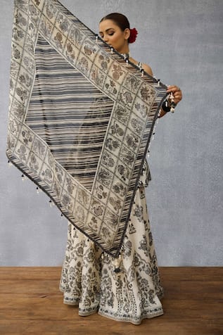 Torani Kalamkari Anura Silk Crepe Organza Scarf 