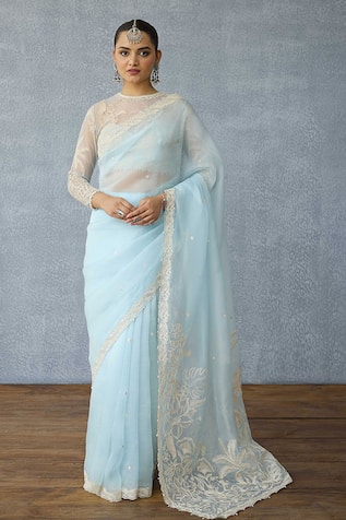 Torani Blue Organza Embroidered Pushkar Damini Saree 