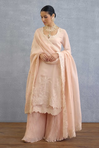 Torani Peach Organza Kurta Set with Dupatta 