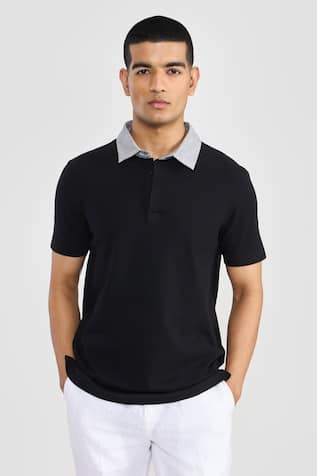 Perona Designer Black Polo T-shirt with Contrast Collar 