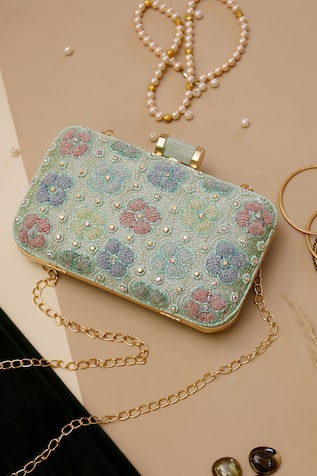 Floral Embroidered Clutch with Sling 