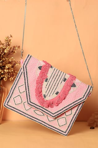 Designer Pink Silk Handbag With Sling 