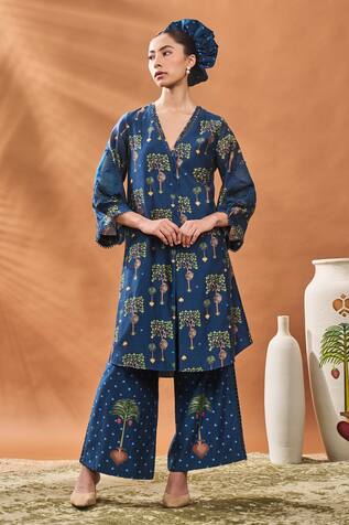 Masaba Indigo Wildscape Printed Kurta Set