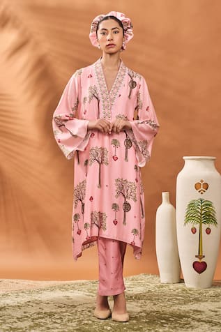 Masaba Pink Wildscape Chanderi Kurta Set 
