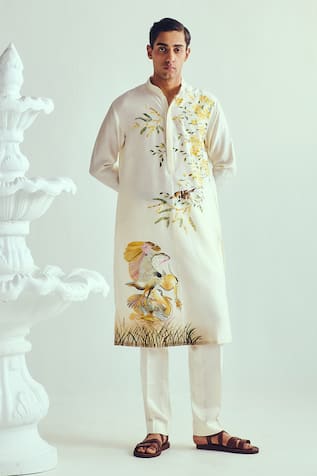 WABI SABI BY ANSHUM-RITESH Hand Painted Crane & Crab Kurta Set 