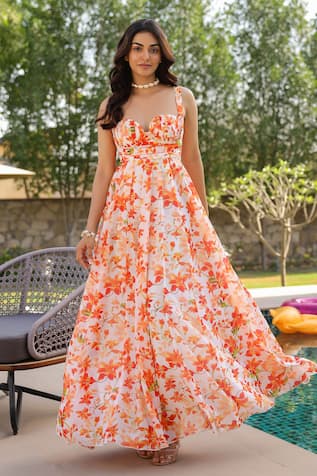 B'Infinite Floral Georgette Maxi Dress 