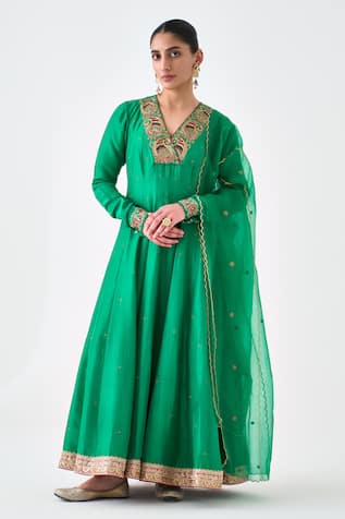 Janki India Embroidered Green Anarkali Set  