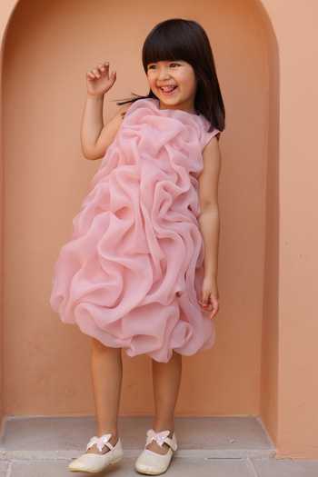 Janyas Closet Mauve Pink Celestial Tuck Ruffle Dress 
