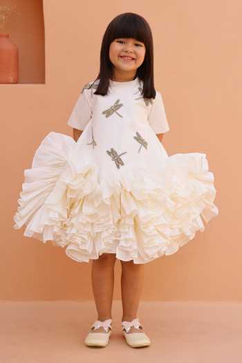Janyas Closet Ruffle Dress With Dragonfly Embellishments 